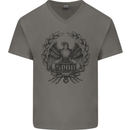 SPQR Roman Emblem Gym Training Top Mens V-Neck Cotton T-Shirt Charcoal