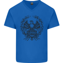 SPQR Roman Emblem Gym Training Top Mens V-Neck Cotton T-Shirt Royal Blue