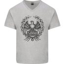 SPQR Roman Emblem Gym Training Top Mens V-Neck Cotton T-Shirt Sports Grey