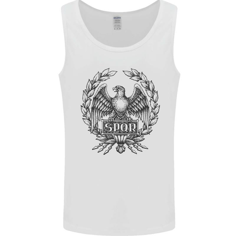 SPQR Roman Emblem Gym Training Top Mens Vest Tank Top White