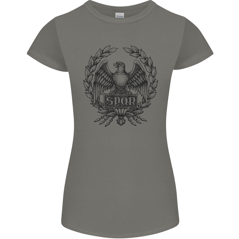 SPQR Roman Emblem Gym Training Top Womens Petite Cut T-Shirt Charcoal