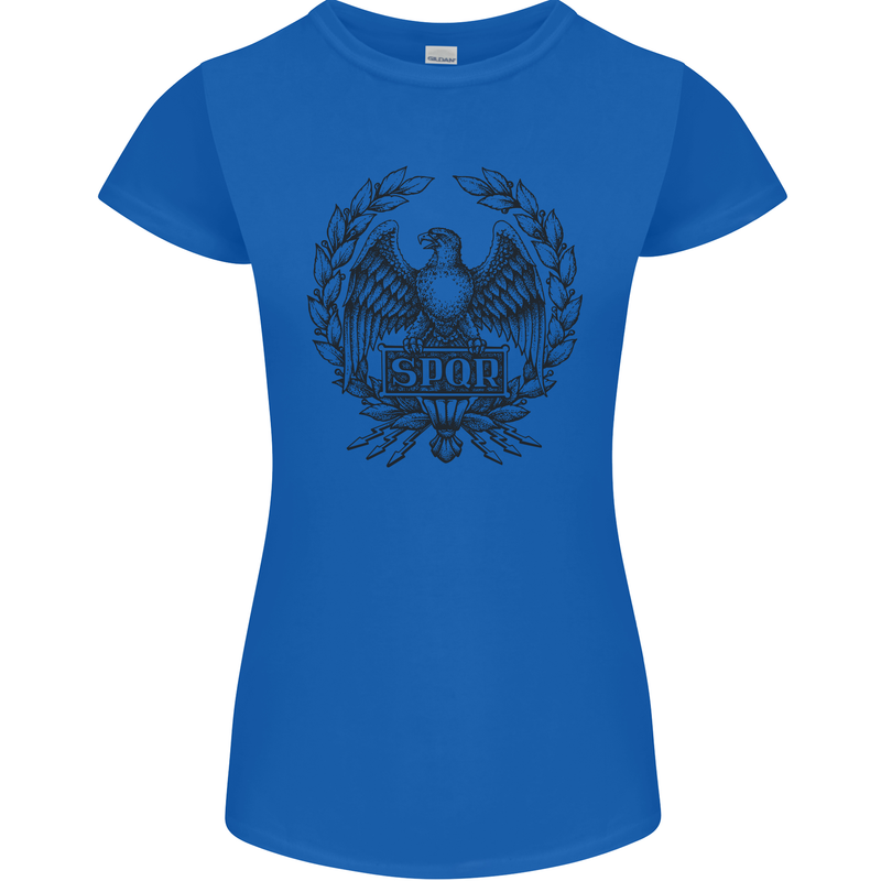 SPQR Roman Emblem Gym Training Top Womens Petite Cut T-Shirt Royal Blue