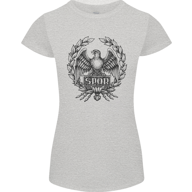 SPQR Roman Emblem Gym Training Top Womens Petite Cut T-Shirt Sports Grey