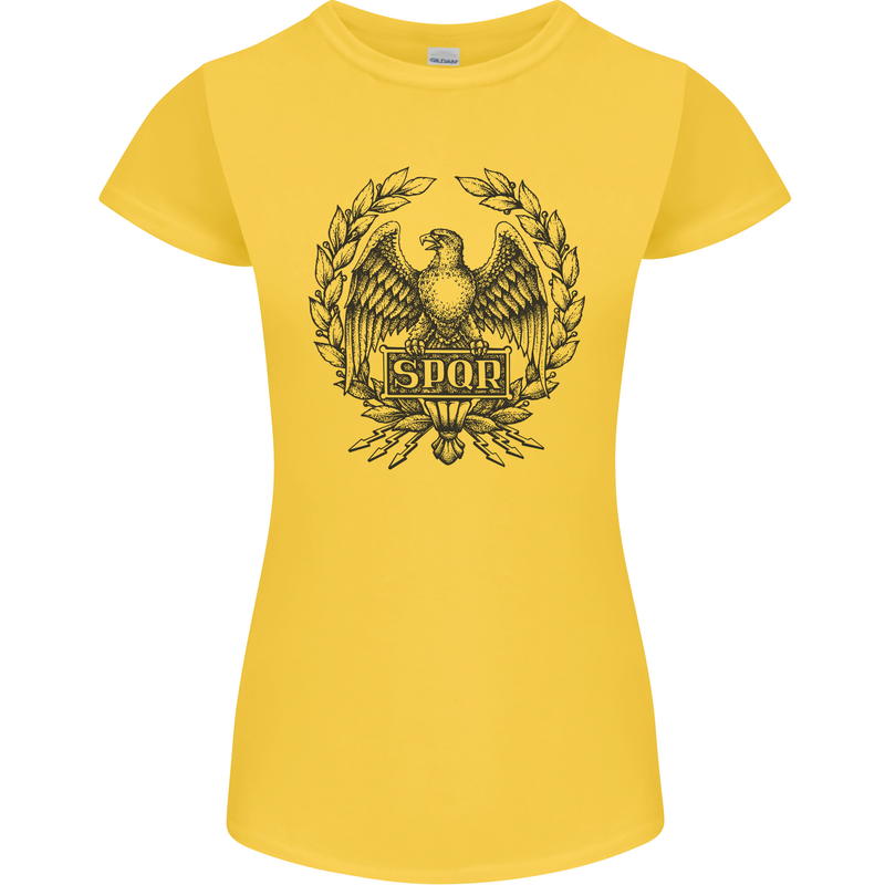 SPQR Roman Emblem Gym Training Top Womens Petite Cut T-Shirt Yellow