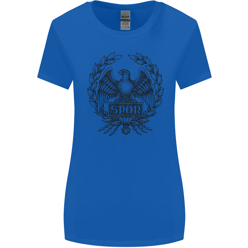 SPQR Roman Emblem Gym Training Top Womens Wider Cut T-Shirt Royal Blue