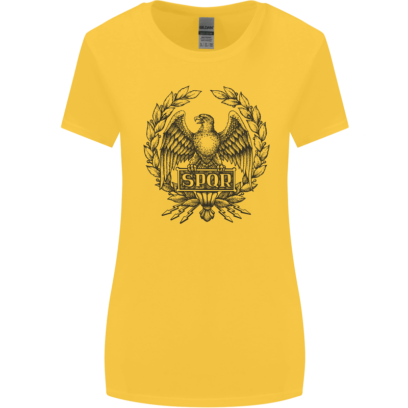 SPQR Roman Emblem Gym Training Top Womens Wider Cut T-Shirt Yellow