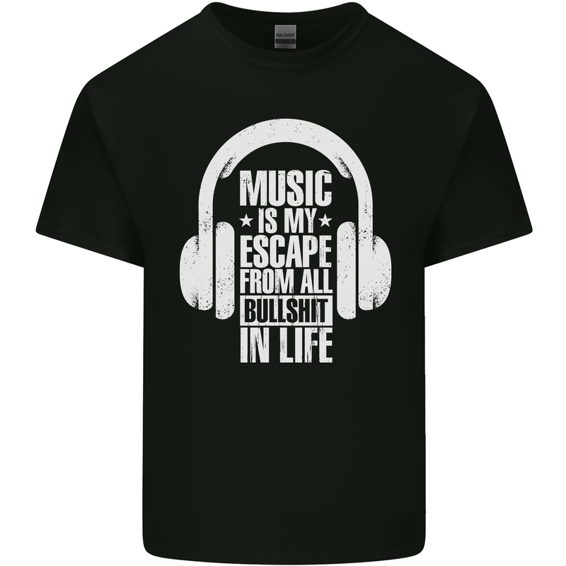 Music Is My Escape From B/S in Life Dance Mens Cotton T-Shirt Tee Top Black