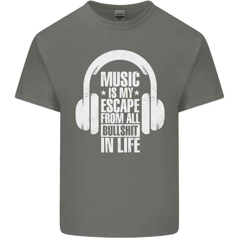 Music Is My Escape From B/S in Life Dance Mens Cotton T-Shirt Tee Top Charcoal