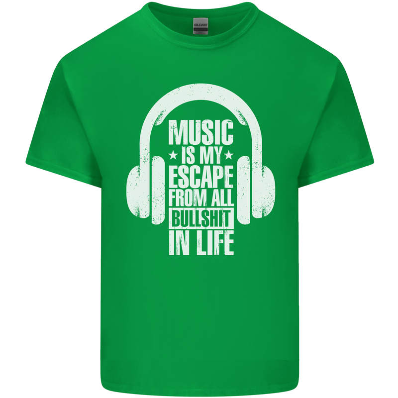 Music Is My Escape From B/S in Life Dance Mens Cotton T-Shirt Tee Top Irish Green