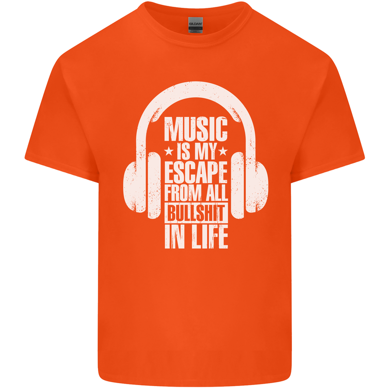 Music Is My Escape From B/S in Life Dance Mens Cotton T-Shirt Tee Top Orange