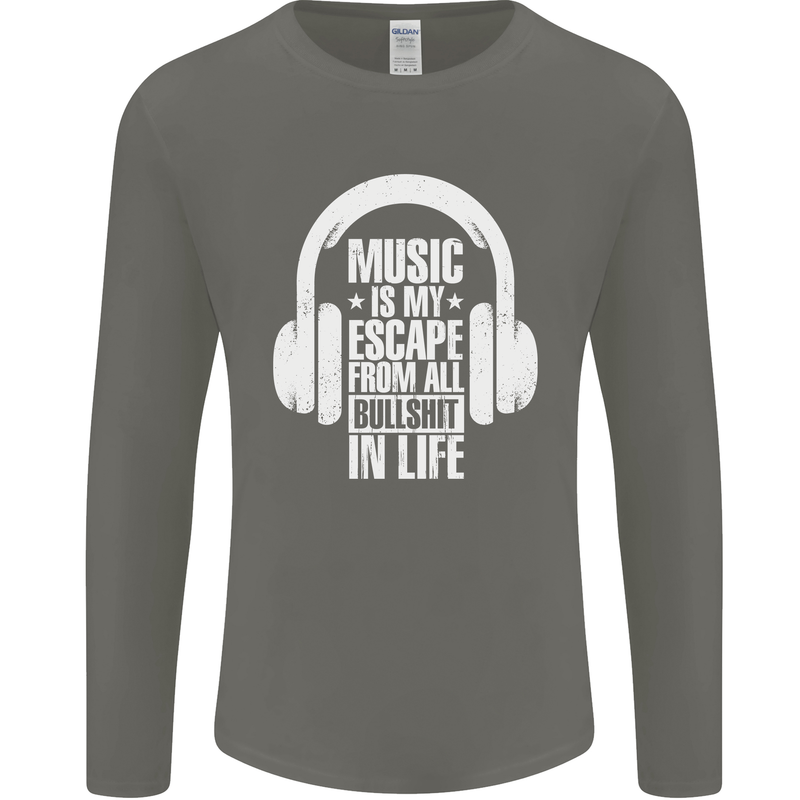 Music Is My Escape From B/S in Life Dance Mens Long Sleeve T-Shirt Charcoal