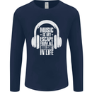 Music Is My Escape From B/S in Life Dance Mens Long Sleeve T-Shirt Navy Blue