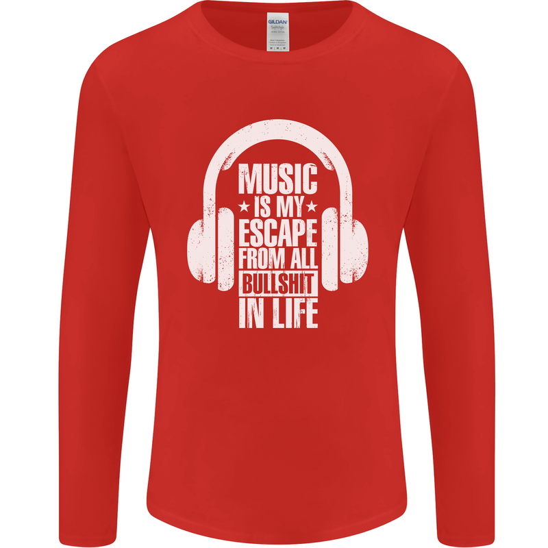 Music Is My Escape From B/S in Life Dance Mens Long Sleeve T-Shirt Red