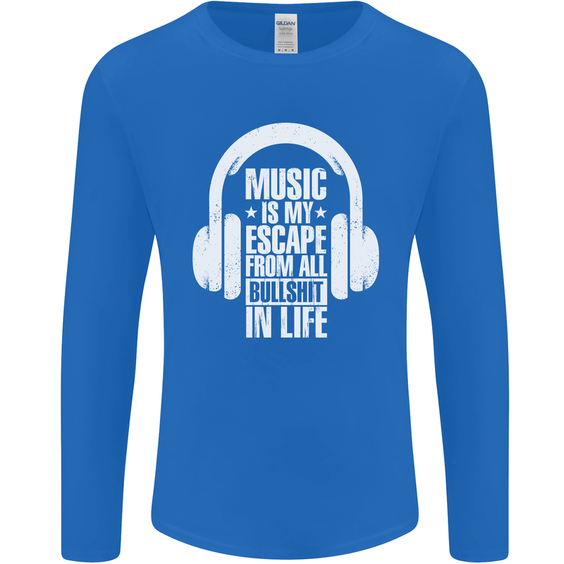 Music Is My Escape From B/S in Life Dance Mens Long Sleeve T-Shirt Royal Blue