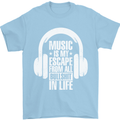 Music Is My Escape From B/S in Life Dance Mens T-Shirt 100% Cotton Light Blue