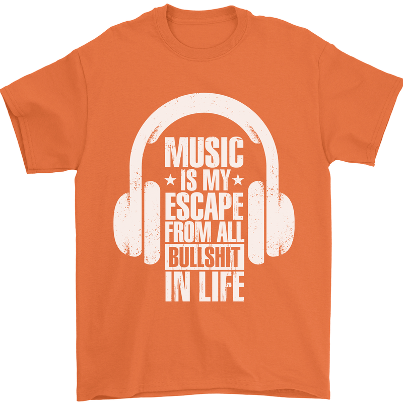 Music Is My Escape From B/S in Life Dance Mens T-Shirt 100% Cotton Orange