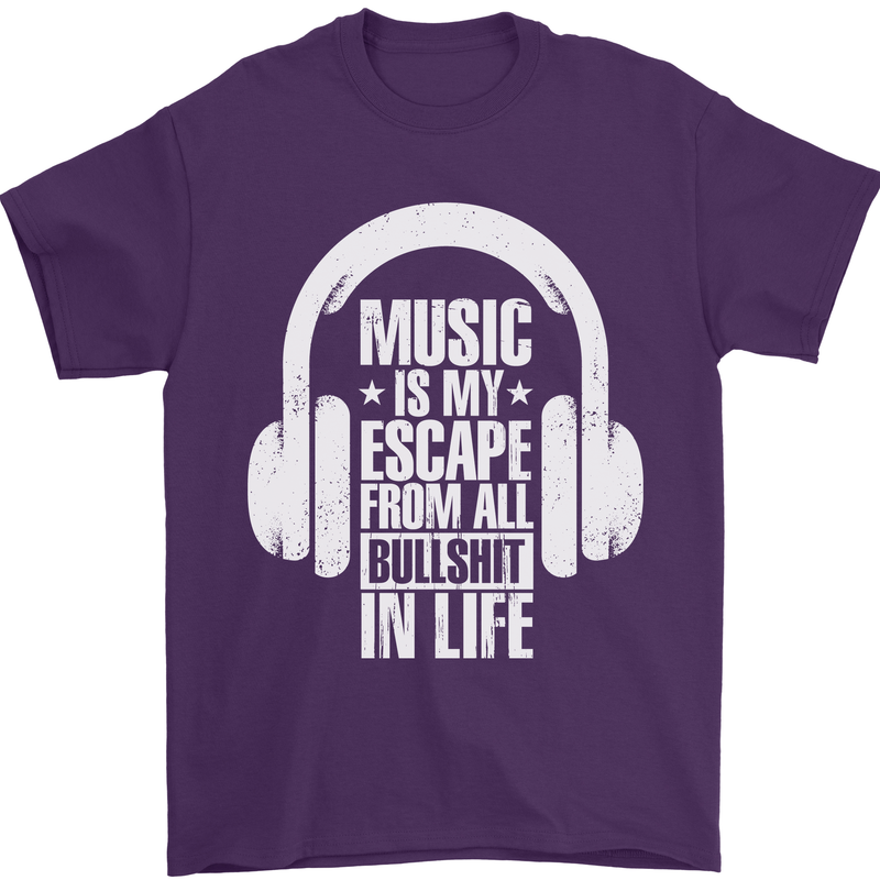 Music Is My Escape From B/S in Life Dance Mens T-Shirt 100% Cotton Purple