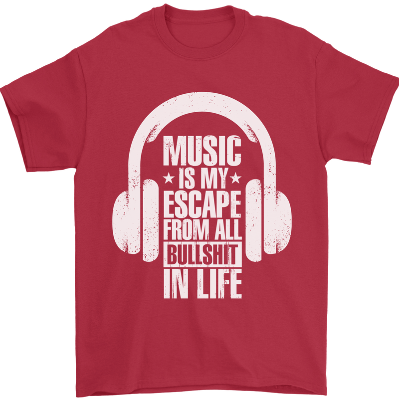 Music Is My Escape From B/S in Life Dance Mens T-Shirt 100% Cotton Red