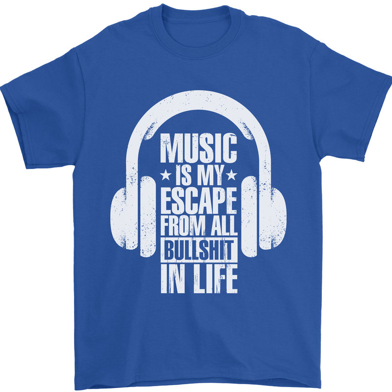 Music Is My Escape From B/S in Life Dance Mens T-Shirt 100% Cotton Royal Blue