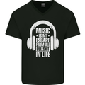 Music Is My Escape From B/S in Life Dance Mens V-Neck Cotton T-Shirt Black