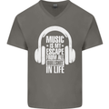 Music Is My Escape From B/S in Life Dance Mens V-Neck Cotton T-Shirt Charcoal