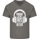 Music Is My Escape From B/S in Life Dance Mens V-Neck Cotton T-Shirt Charcoal