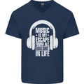 Music Is My Escape From B/S in Life Dance Mens V-Neck Cotton T-Shirt Navy Blue
