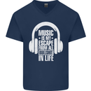 Music Is My Escape From B/S in Life Dance Mens V-Neck Cotton T-Shirt Navy Blue