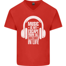 Music Is My Escape From B/S in Life Dance Mens V-Neck Cotton T-Shirt Red