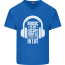 Music Is My Escape From B/S in Life Dance Mens V-Neck Cotton T-Shirt Royal Blue