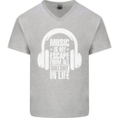 Music Is My Escape From B/S in Life Dance Mens V-Neck Cotton T-Shirt Sports Grey