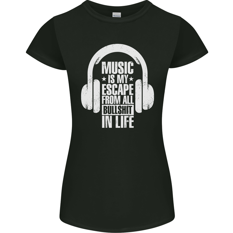 Music Is My Escape From B/S in Life Dance Womens Petite Cut T-Shirt Black