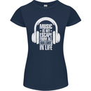Music Is My Escape From B/S in Life Dance Womens Petite Cut T-Shirt Navy Blue