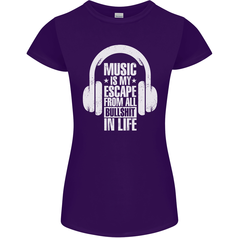 Music Is My Escape From B/S in Life Dance Womens Petite Cut T-Shirt Purple