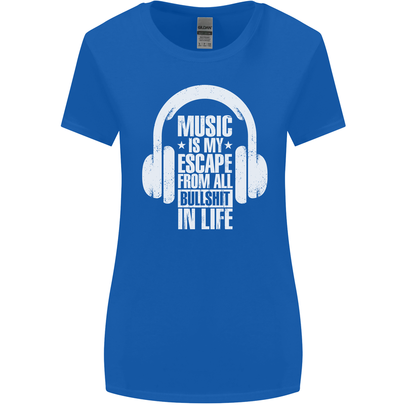 Music Is My Escape From B/S in Life Dance Womens Wider Cut T-Shirt Royal Blue