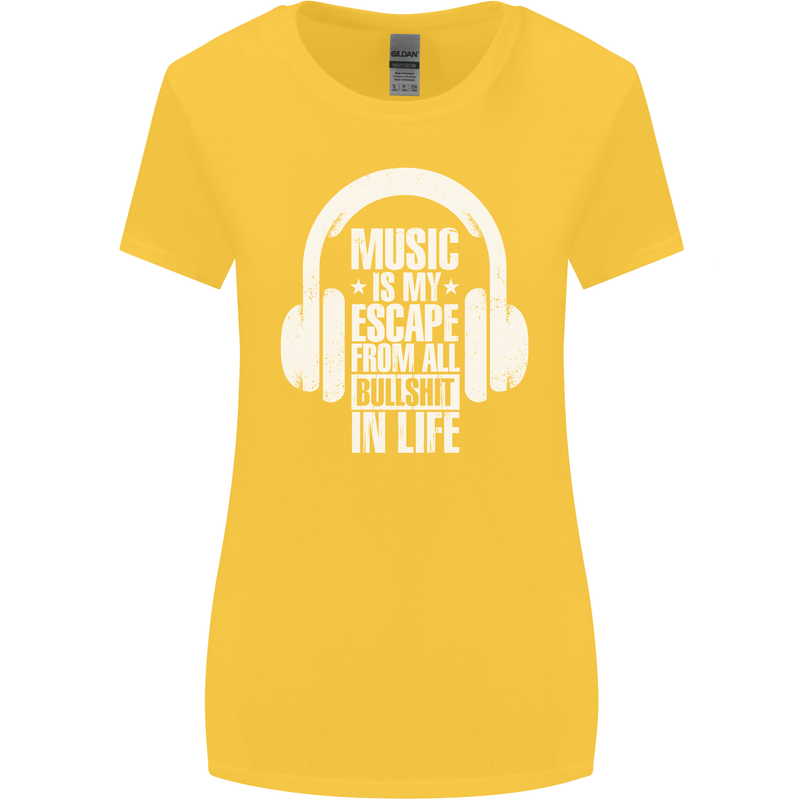 Music Is My Escape From B/S in Life Dance Womens Wider Cut T-Shirt Yellow