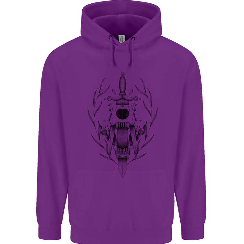 Sabre Tooth Tiger Skull Sword Childrens Kids Hoodie Purple