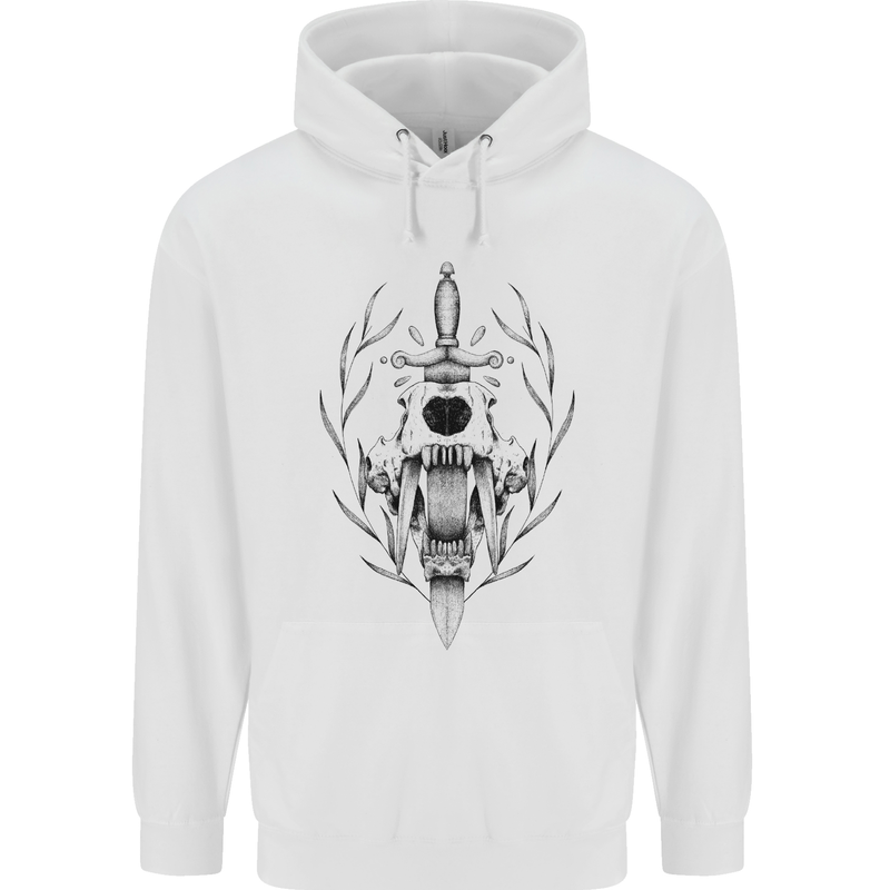 Sabre Tooth Tiger Skull Sword Childrens Kids Hoodie White