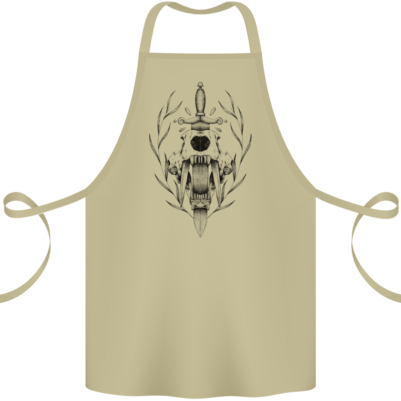 Sabre Tooth Tiger Skull Sword Cotton Apron 100% Organic Khaki