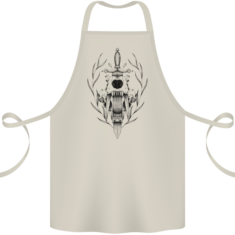 Sabre Tooth Tiger Skull Sword Cotton Apron 100% Organic Natural