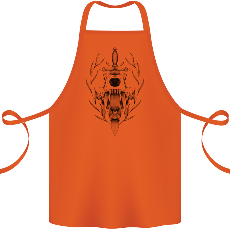 Sabre Tooth Tiger Skull Sword Cotton Apron 100% Organic Orange