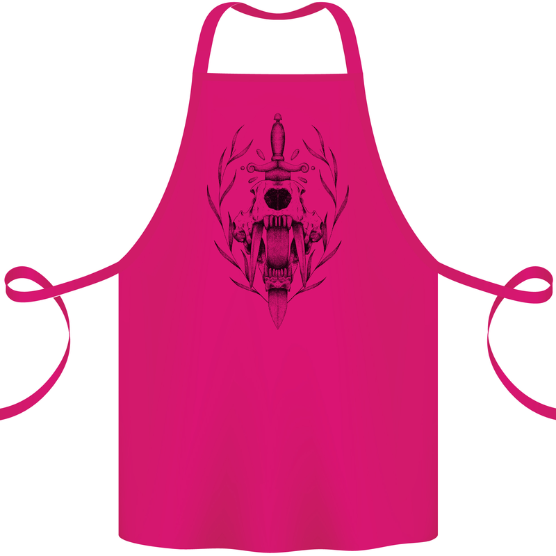 Sabre Tooth Tiger Skull Sword Cotton Apron 100% Organic Pink