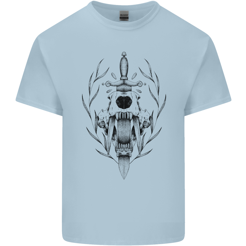 Sabre Tooth Tiger Skull Sword Kids T-Shirt Childrens Light Blue