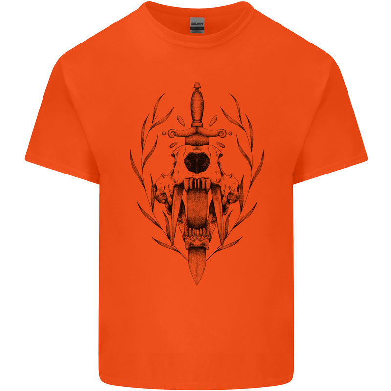 Sabre Tooth Tiger Skull Sword Kids T-Shirt Childrens Orange