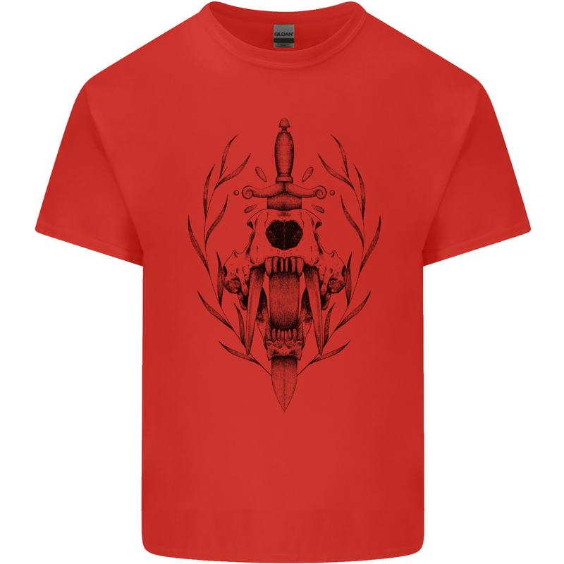 Sabre Tooth Tiger Skull Sword Kids T-Shirt Childrens Red