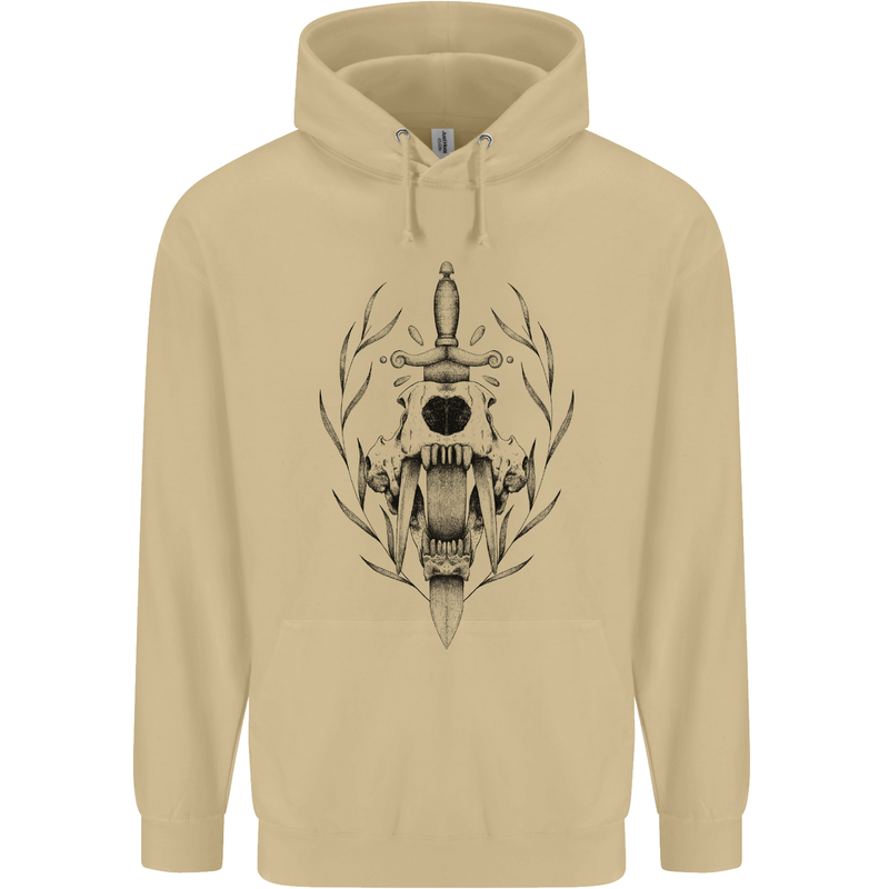 Sabre Tooth Tiger Skull Sword Mens 80% Cotton Hoodie Sand