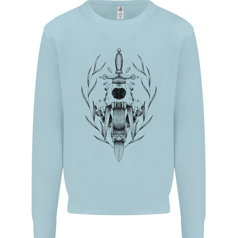 Sabre Tooth Tiger Skull Sword Mens Sweatshirt Jumper Light Blue