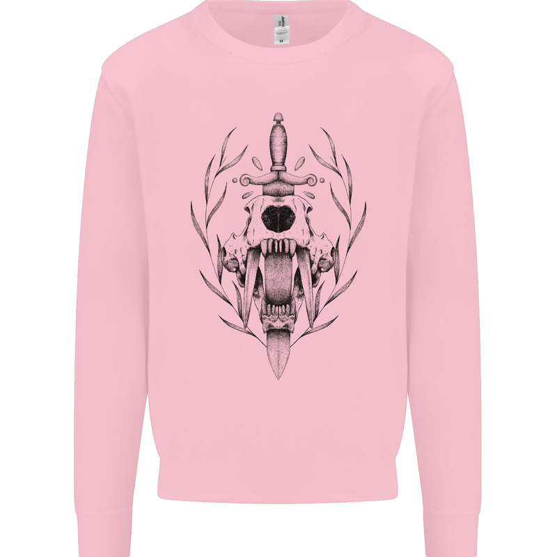 Sabre Tooth Tiger Skull Sword Mens Sweatshirt Jumper Light Pink
