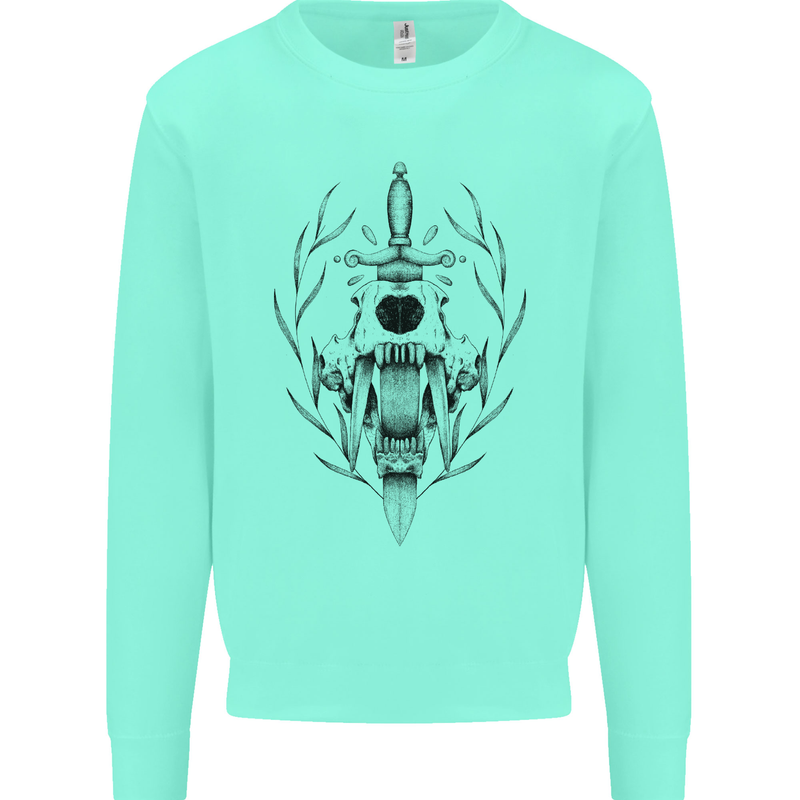 Sabre Tooth Tiger Skull Sword Mens Sweatshirt Jumper Peppermint