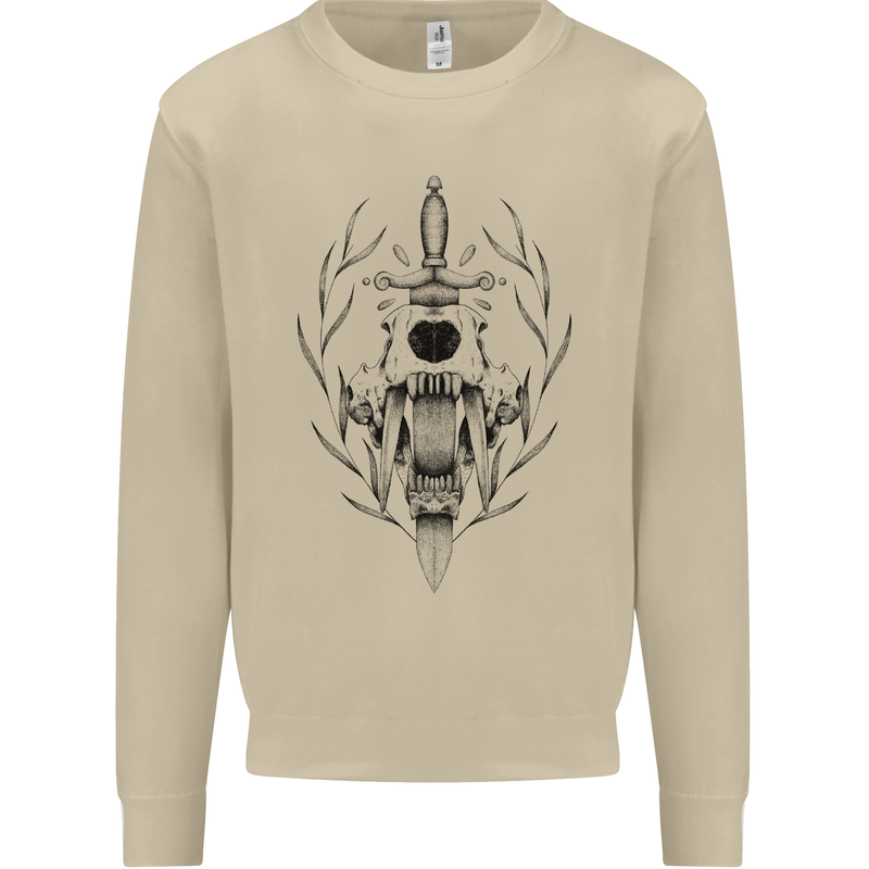 Sabre Tooth Tiger Skull Sword Mens Sweatshirt Jumper Sand